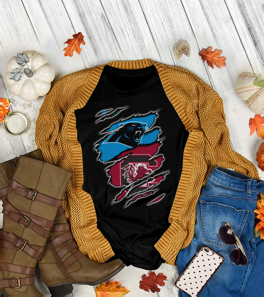 Carolina Panthers Gamecocks Logo Scratch Claw Marks T-Shirt