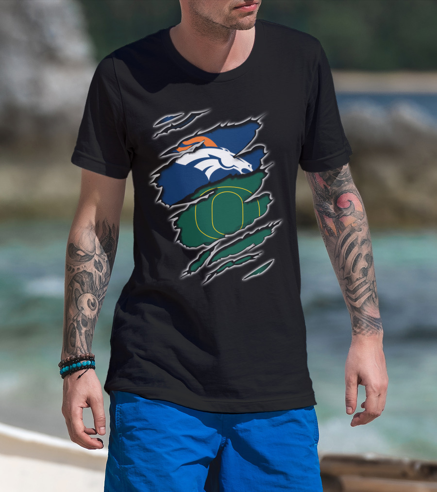 Broncos Ducks Logo Fusion With Tear T-Shirt