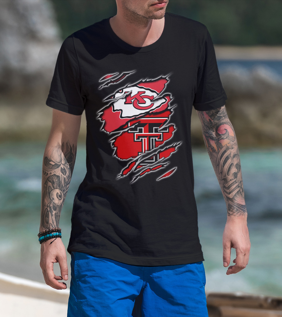 Kansas City Chiefs Texas Tech Red Raiders Claw Marks Logo Combination T-Shirt