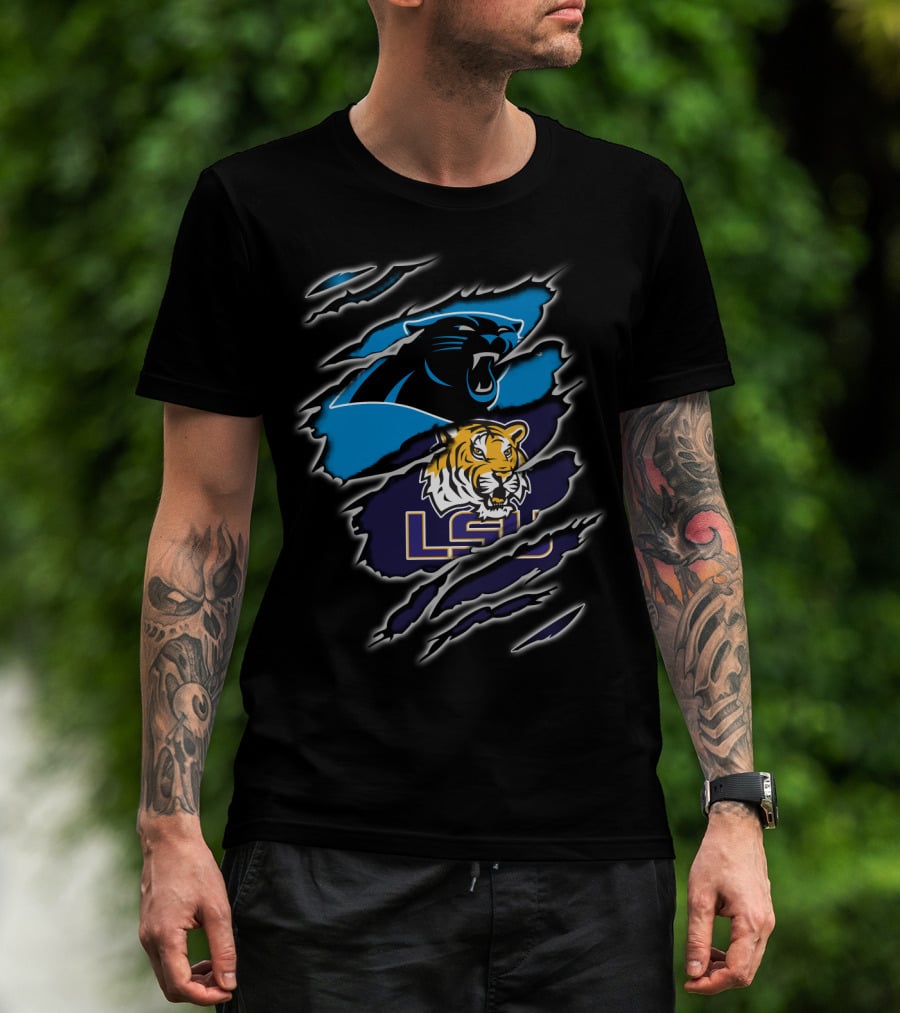 Carolina Panthers Lsu Tigers Claw Marks Logos T-Shirt