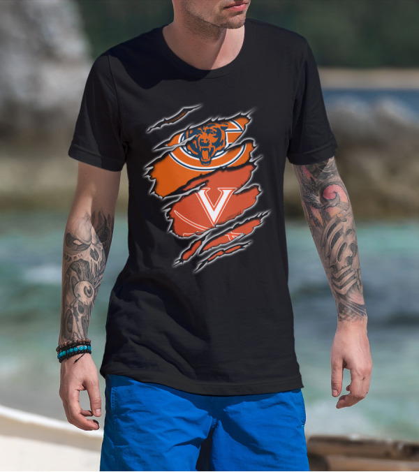 Chicago Bears Virginia Cavaliers Scratch Torn T-Shirt