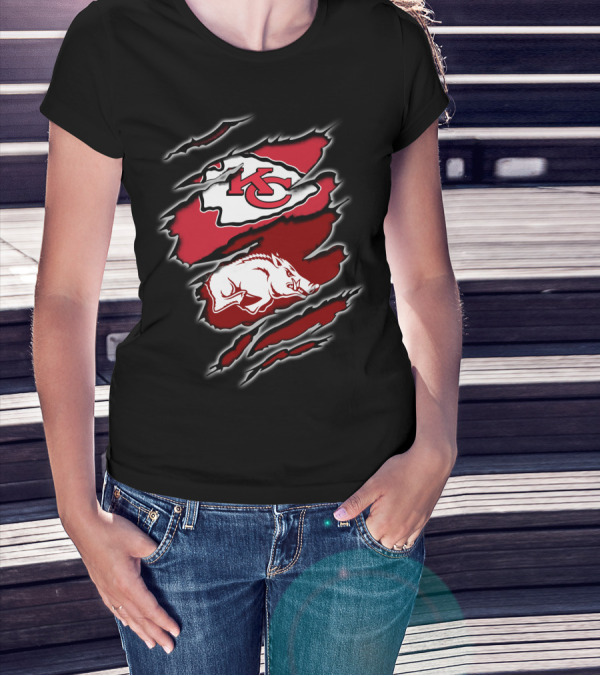 Kansas City Chiefs Arkansas Razorbacks Football Crossover T-Shirt