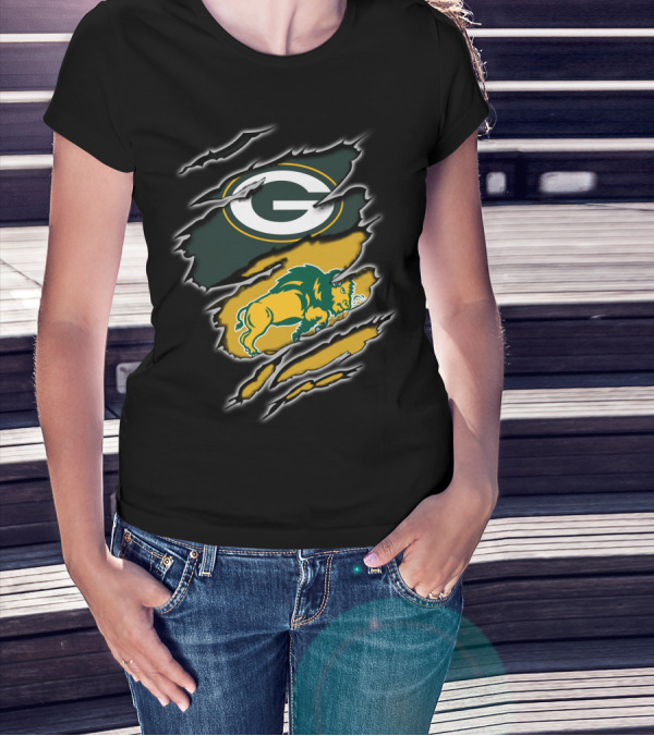 Green Bay Packers North Dakota State Bison Logo Mashup T-Shirt