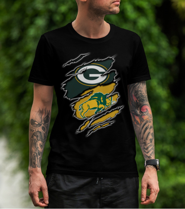 Green Bay Packers North Dakota State Bison Logo Mashup T-Shirt