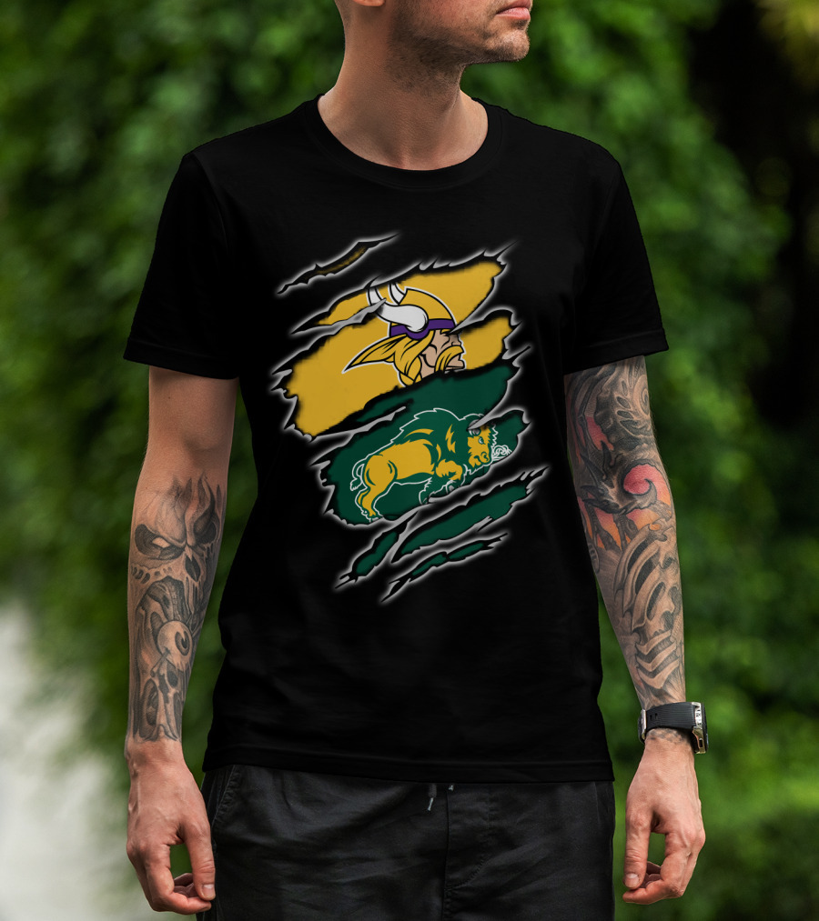 Minnesota Vikings North Dakota State Bison Claw Marks Mashup T-Shirt