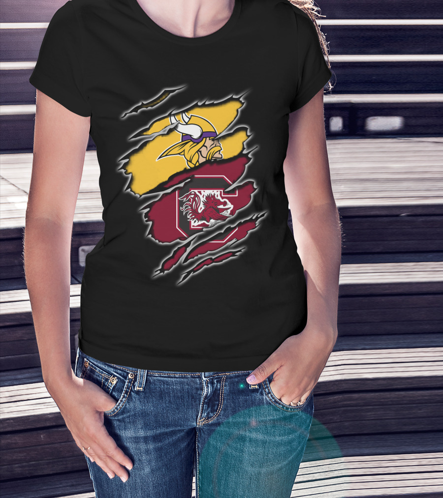 Minnesota Vikings South Carolina Gamecocks Scratched Logo Fusion T-Shirt