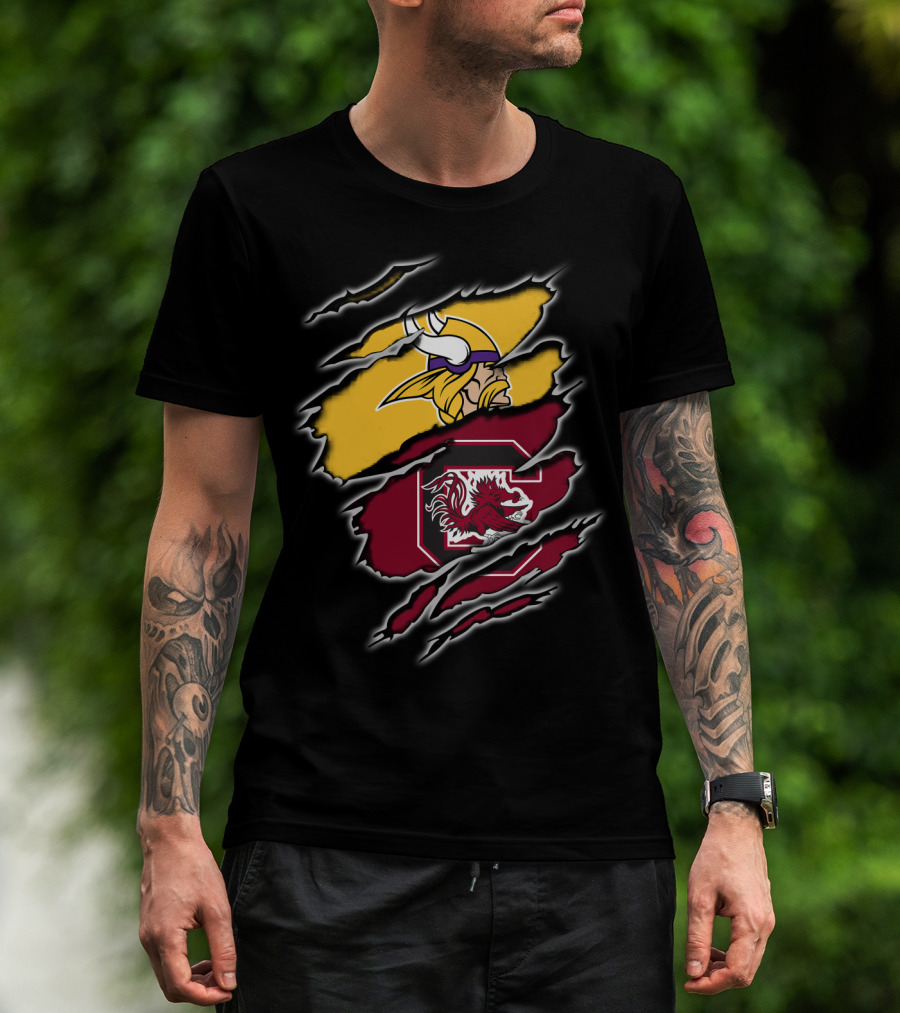 Minnesota Vikings South Carolina Gamecocks Scratched Logo Fusion T-Shirt
