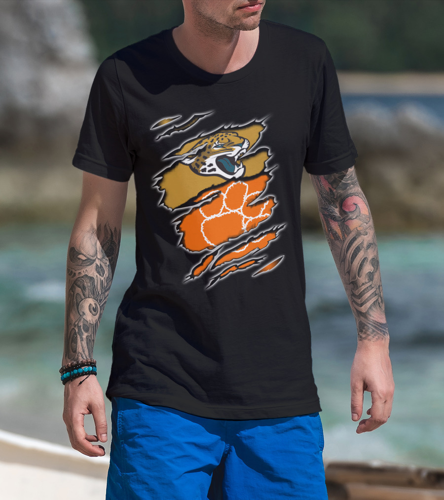 Jaguars Clemson Roaring Feline With Tiger Paw Claw Marks T-Shirt