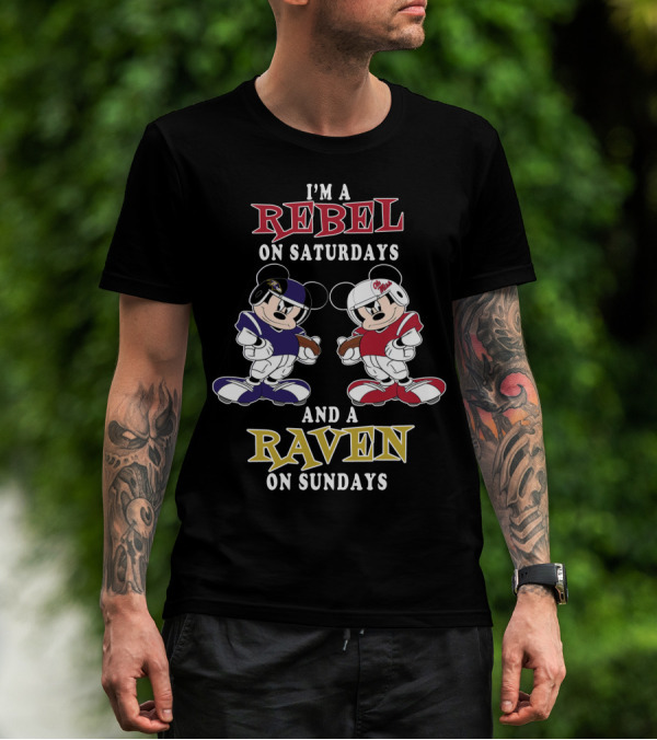 I'm A Rebel On Saturdays And A Raven On Sundays Mickey Football T-Shirt