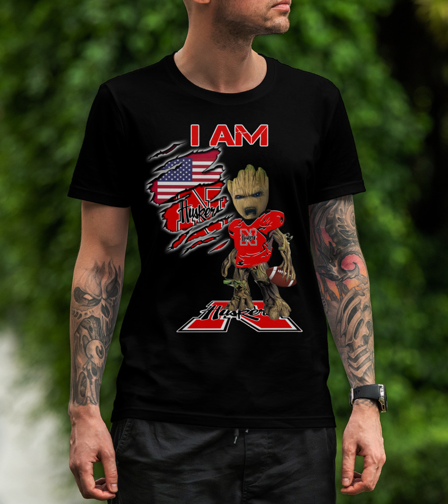 I Am Husker Groot Football Fan American Flag T-Shirt