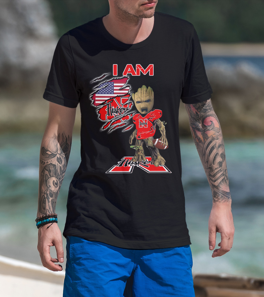 I Am Husker Groot Football Fan American Flag T-Shirt
