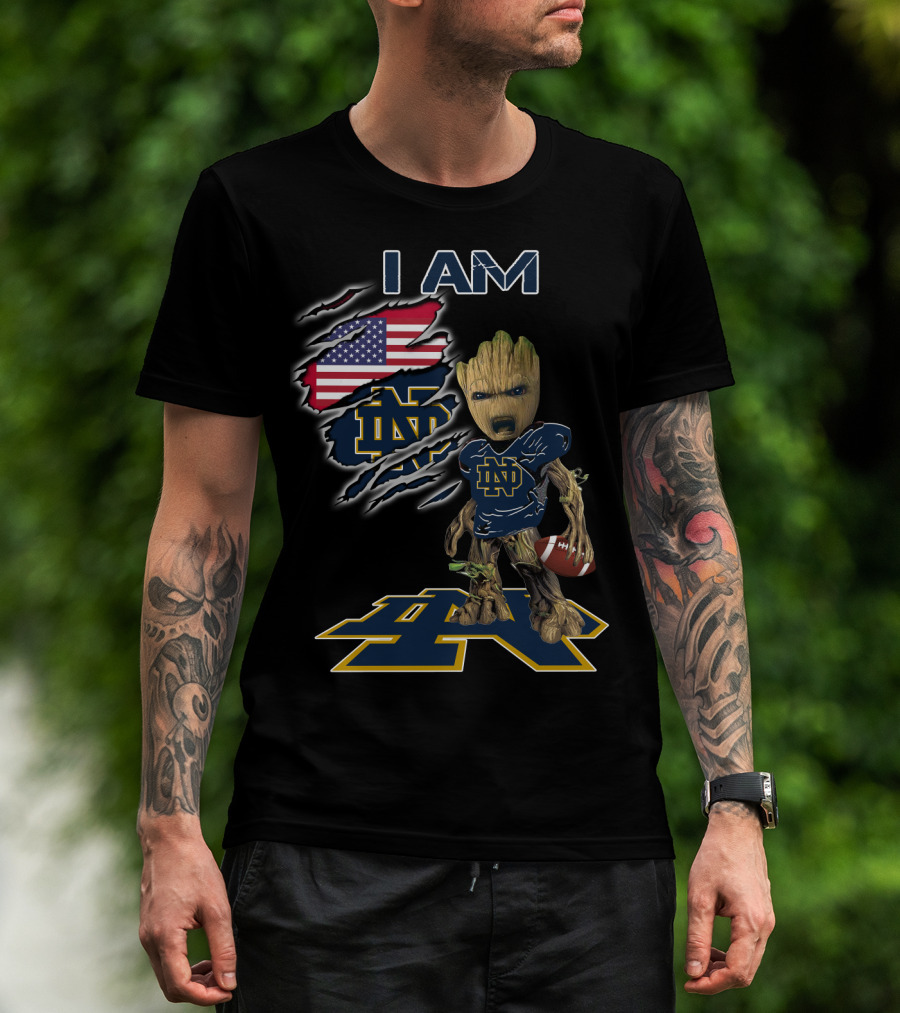 I Am Groot Notre Dame Football Fan Usa Flag T-Shirt