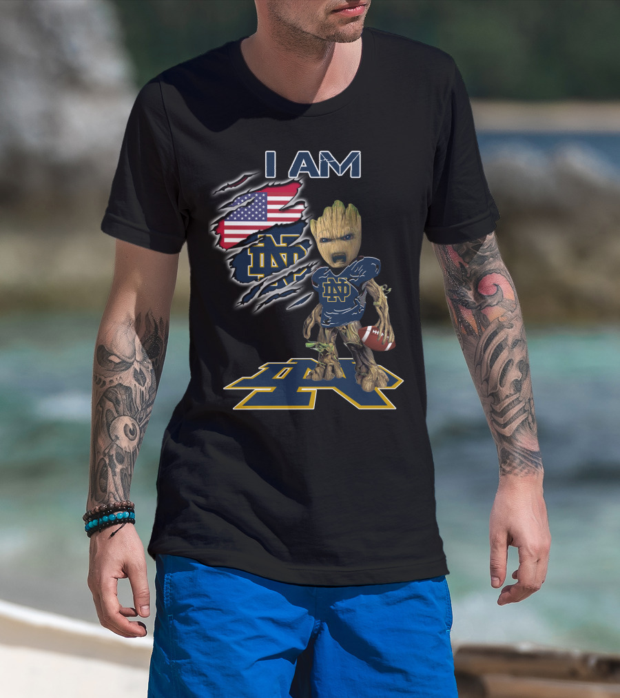 I Am Groot Notre Dame Football Fan Usa Flag T-Shirt