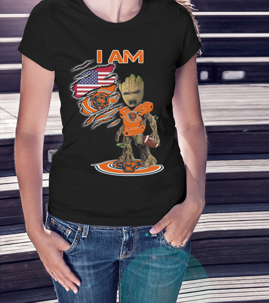 I Am Groot Chicago Bears American Flag T-Shirt