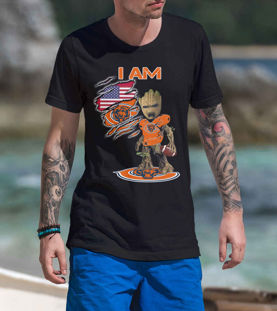 I Am Groot Chicago Bears American Flag T-Shirt
