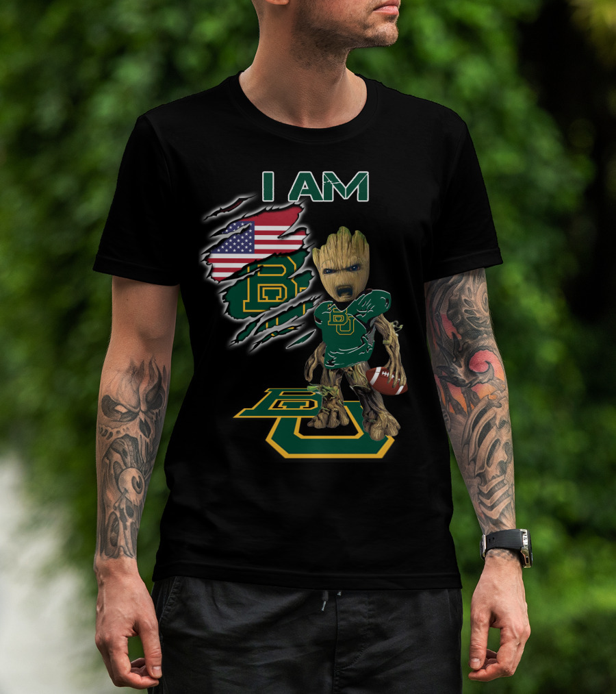 I Am Baylor University Football Groot American Flag Fan T-Shirt