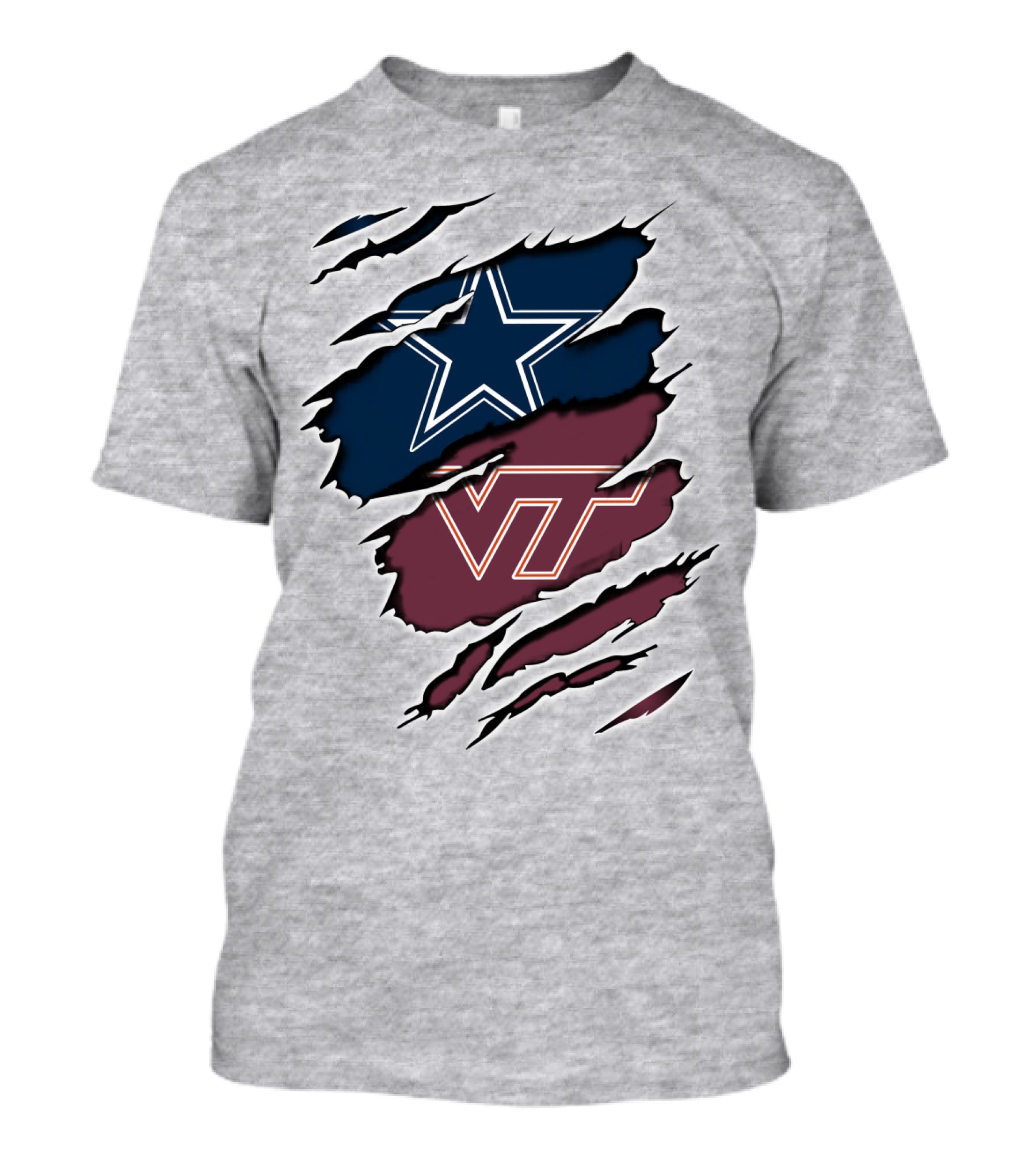 Cowboys Star Vt Hokies Torn Claw Marks T-Shirt