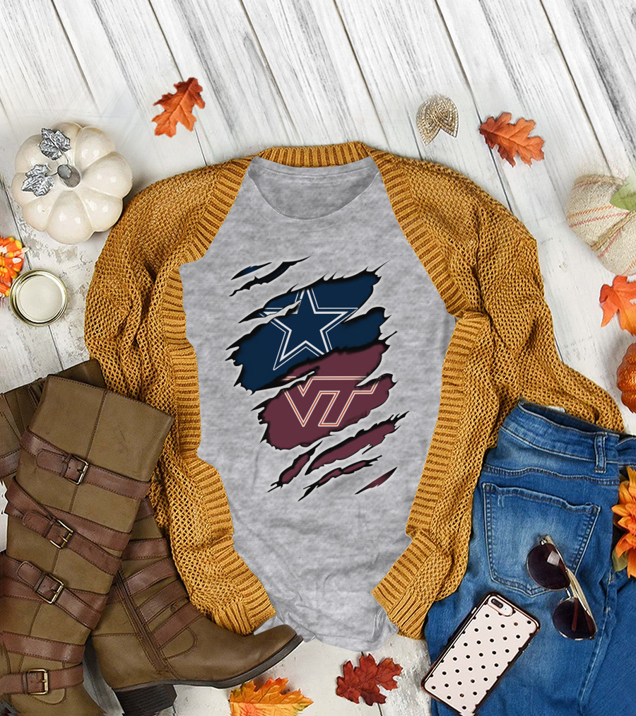 Cowboys Star Vt Hokies Torn Claw Marks T-Shirt