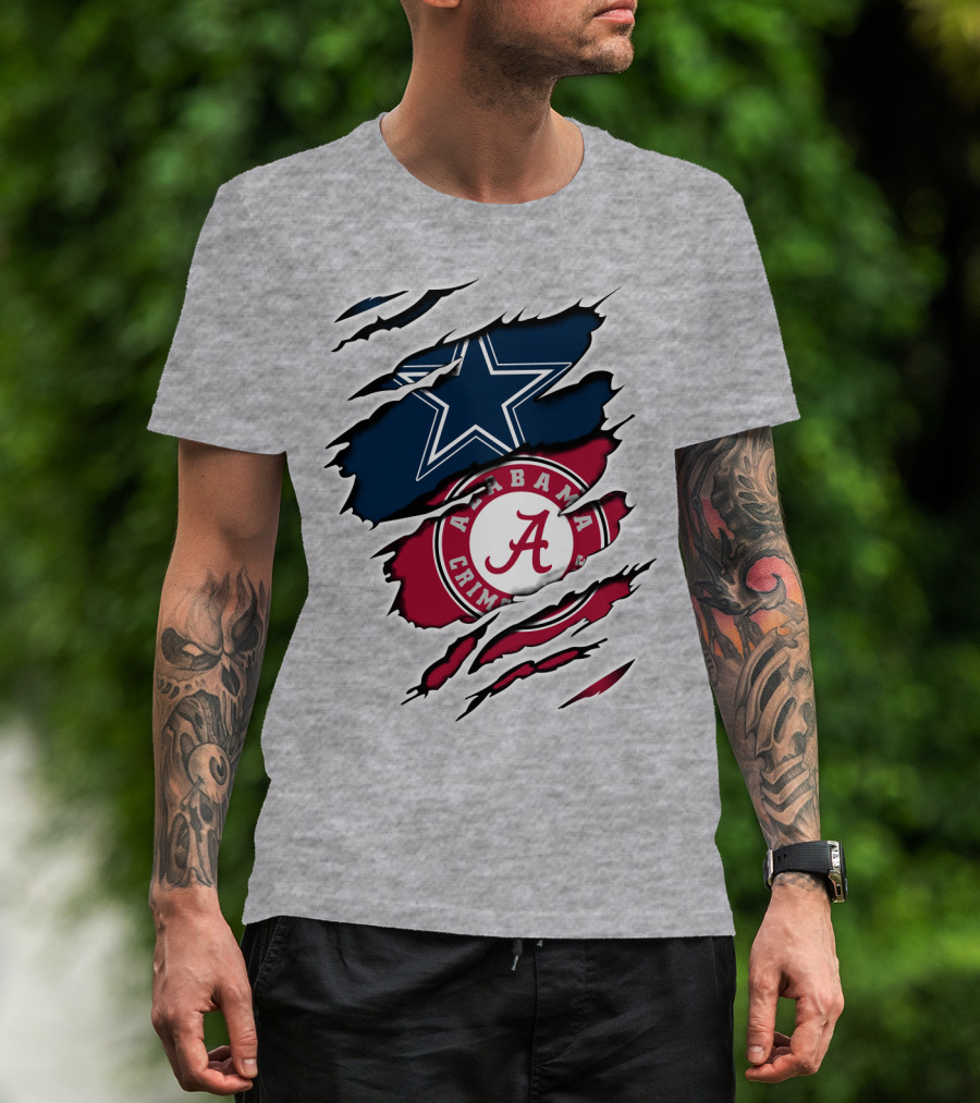 Dallas Cowboys Star And Alabama Crimson Tide Paw Rips T-Shirt