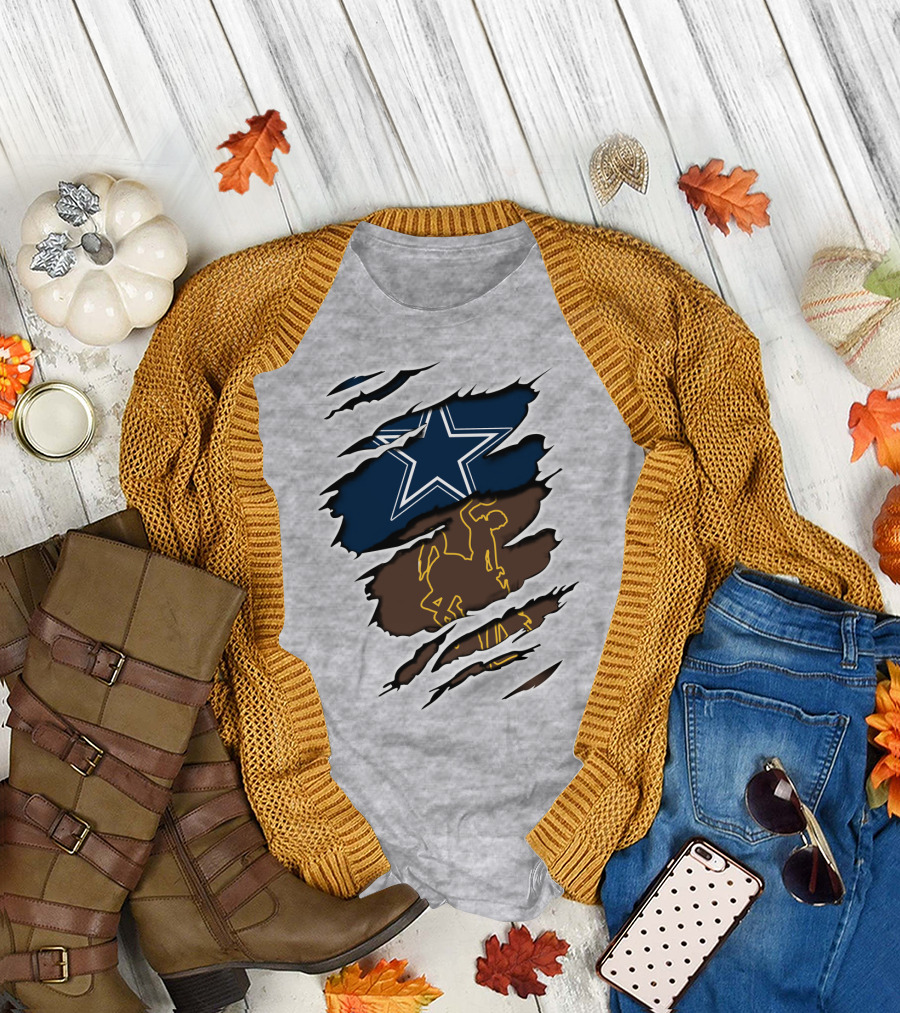 Cowboys Wyoming Star Rodeo Bronco Ripped T-Shirt