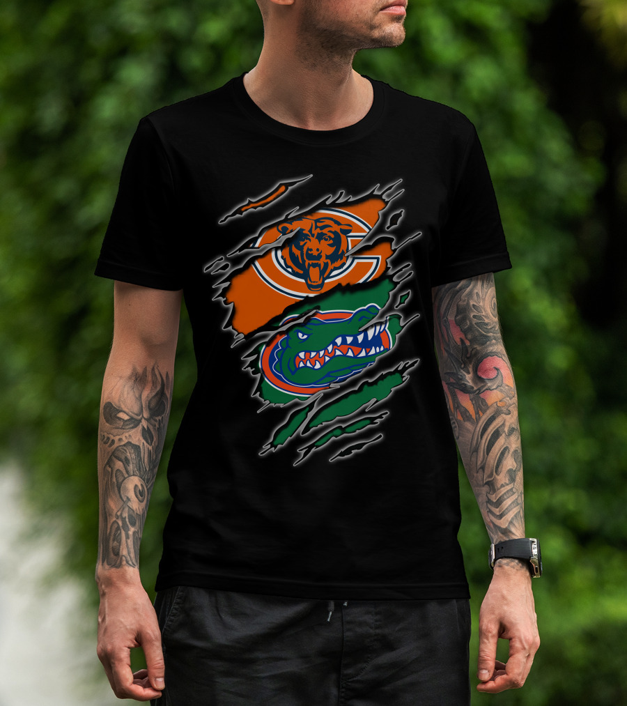 Chicago Bears Florida Gators Team Logos Torn T-Shirt