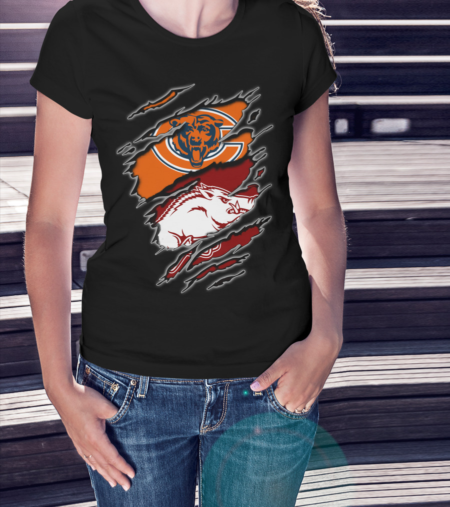 Chicago Bears And Arkansas Razorbacks Team Logo Fusion T-Shirt