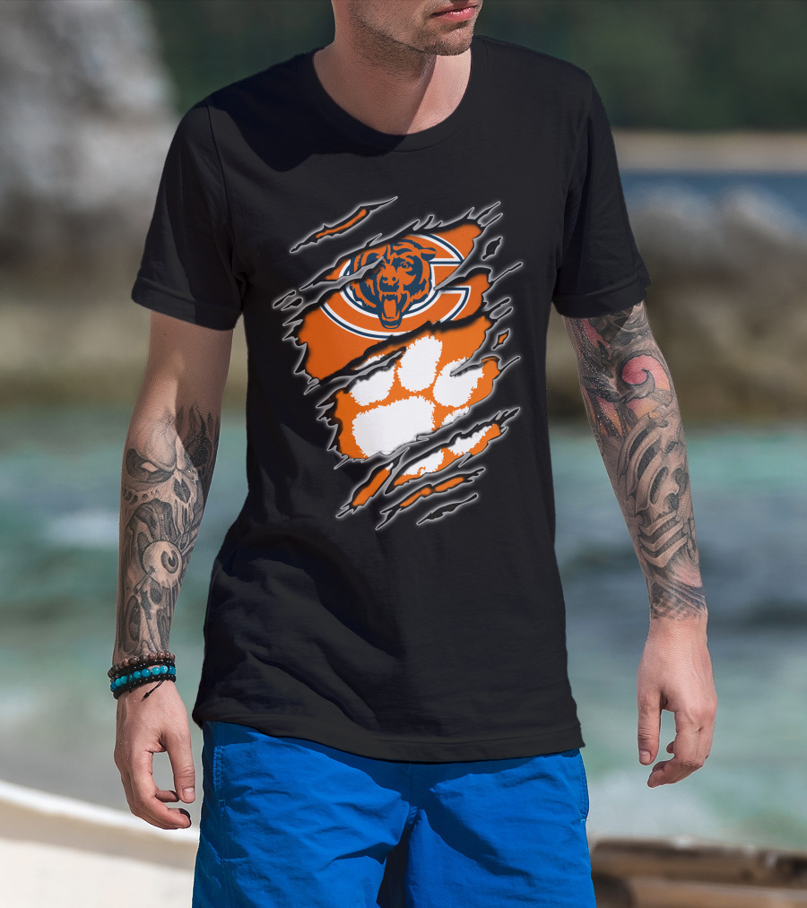Chicago Bears Clemson Tigers Paw Logo Mashup T-Shirt