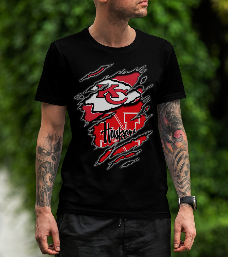 Kansas City Chiefs Nebraska Huskers Logo Fusion T-Shirt