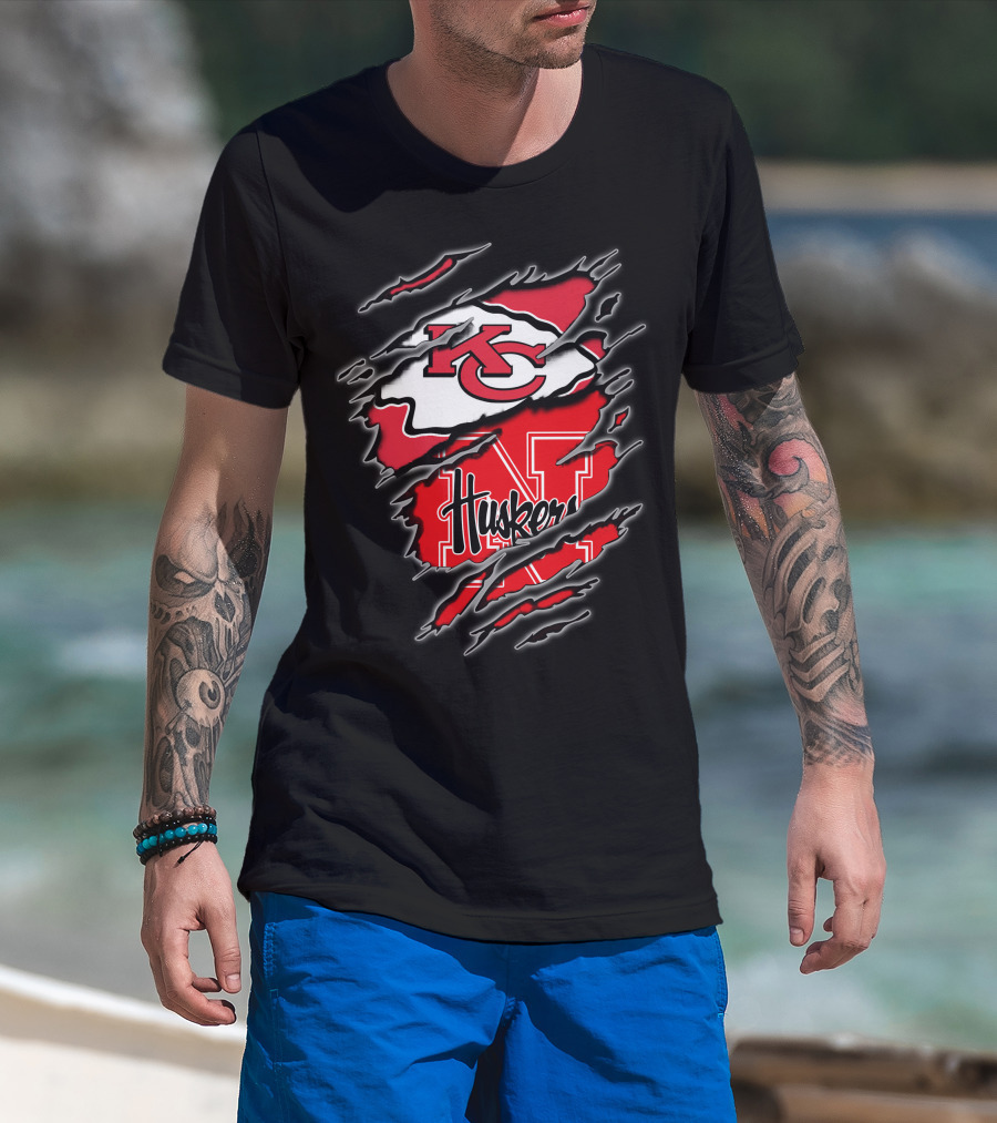 Kansas City Chiefs Nebraska Huskers Logo Fusion T-Shirt