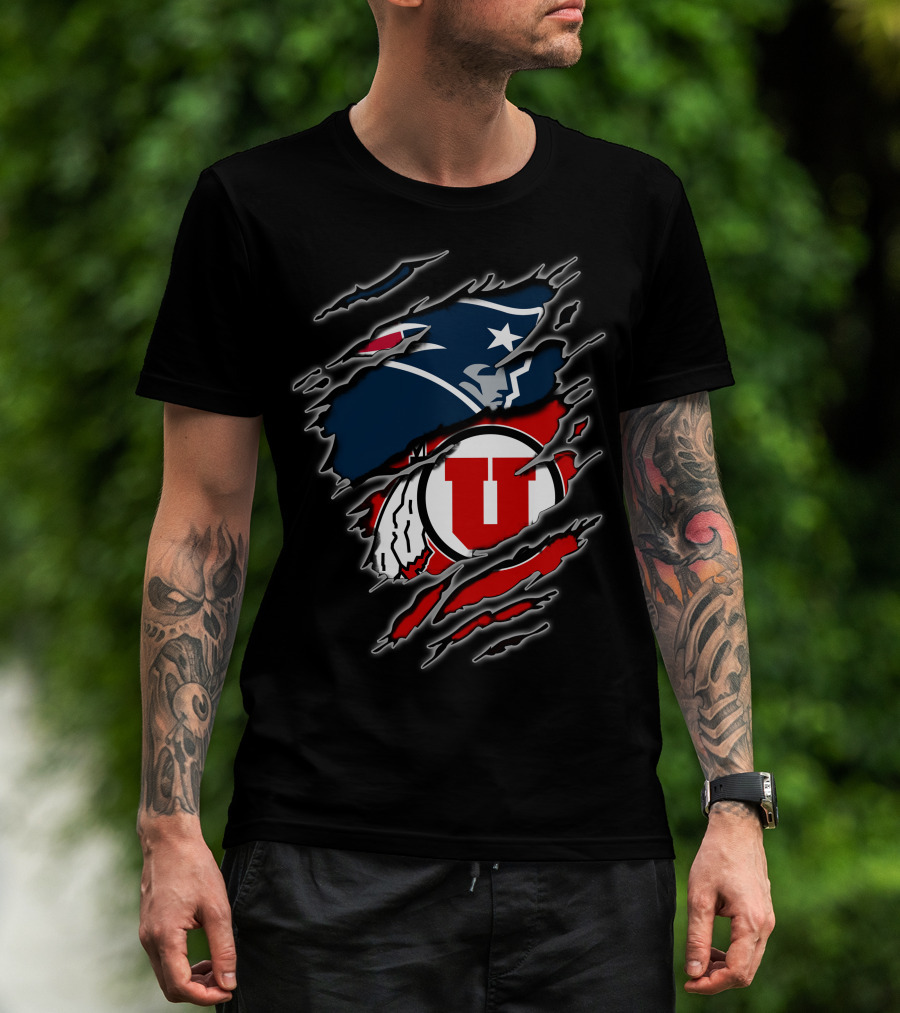 Patriots And Utah Utes Logos Torn T-Shirt