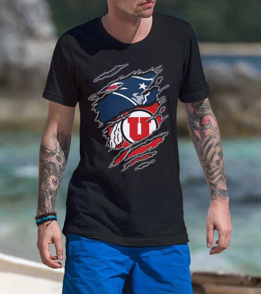 Patriots And Utah Utes Logos Torn T-Shirt