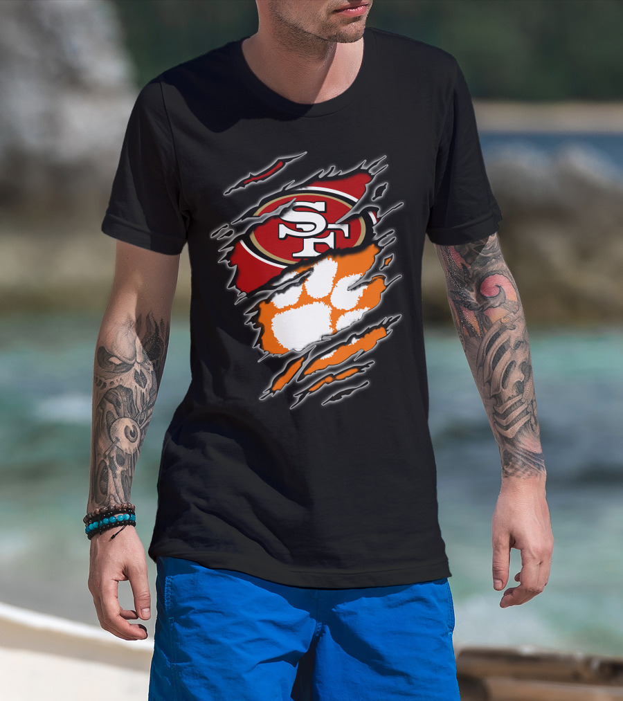 San Francisco 49ers Clemson Tigers Logo Mashup T-Shirt
