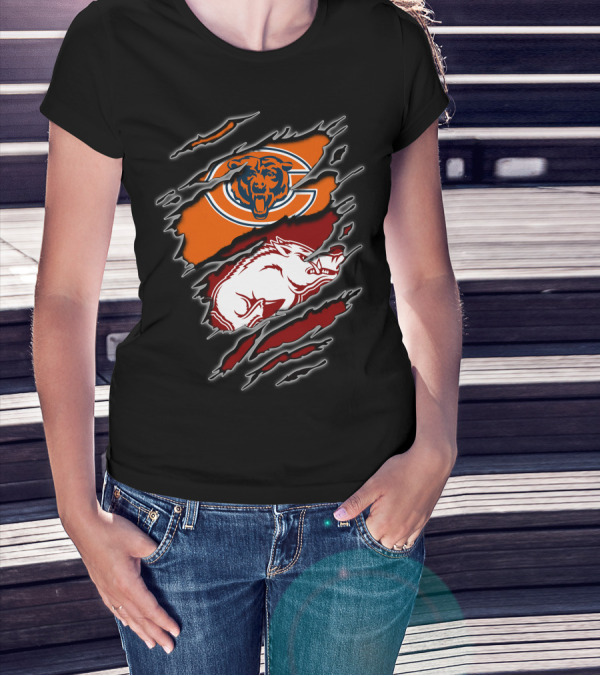 Chicago Bears Arkansas Razorbacks Ripped T-Shirt