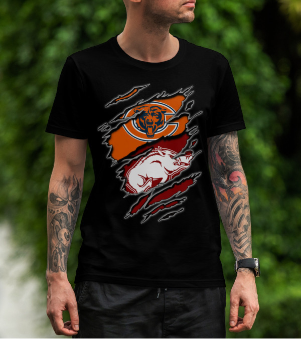 Chicago Bears Arkansas Razorbacks Ripped T-Shirt