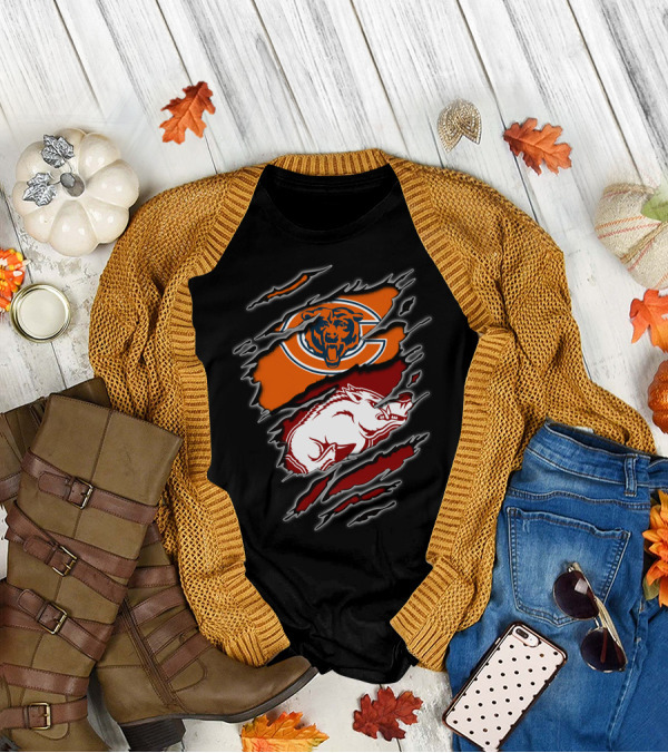 Chicago Bears Arkansas Razorbacks Ripped T-Shirt