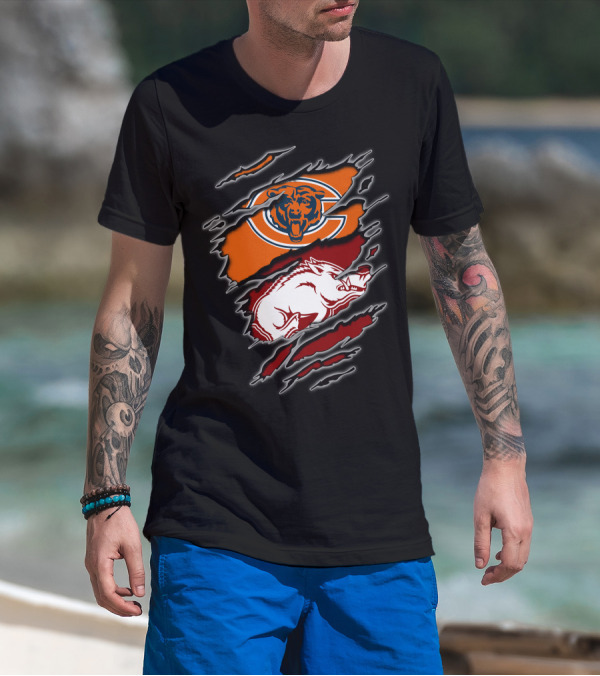Chicago Bears Arkansas Razorbacks Ripped T-Shirt