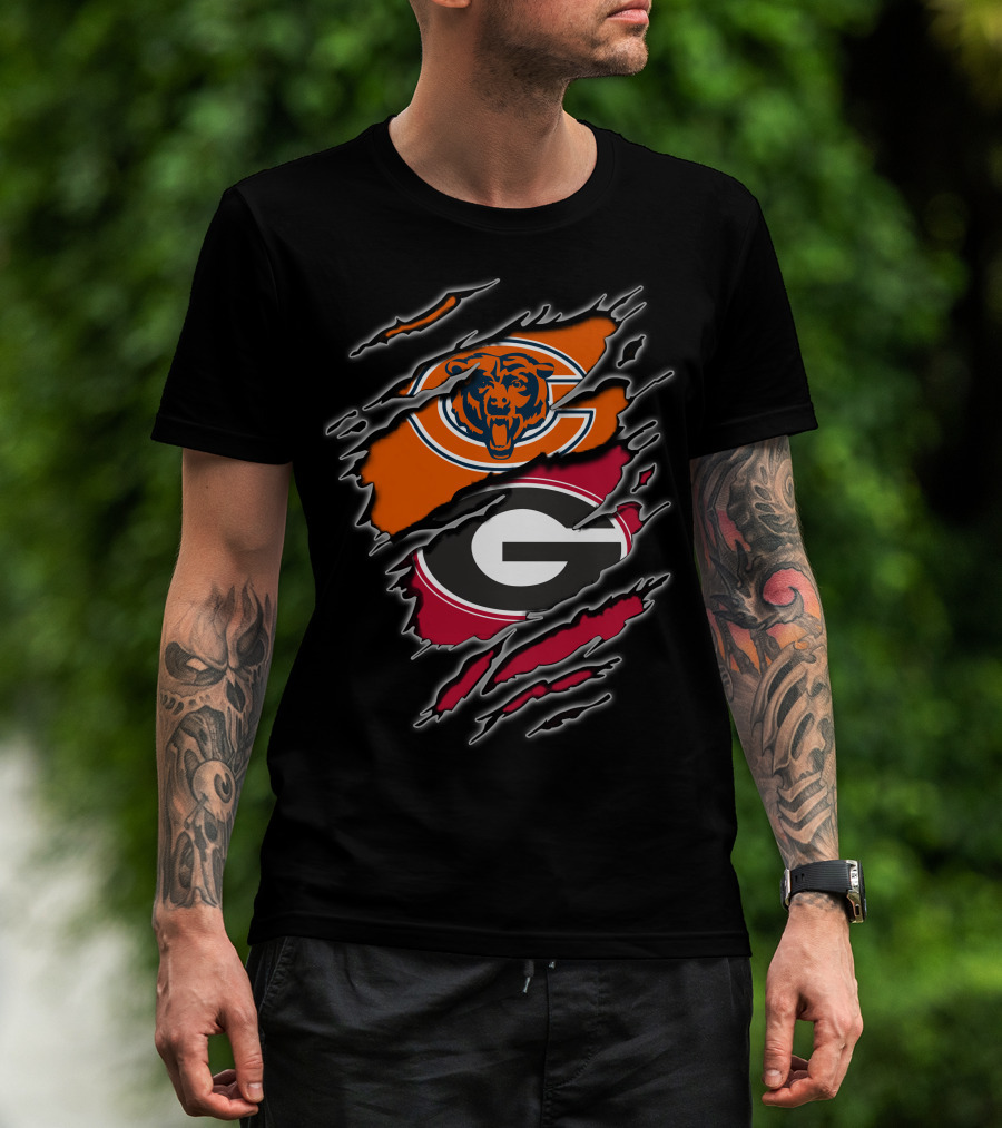 Chicago Bears Georgia Bulldogs Logos Collision T-Shirt