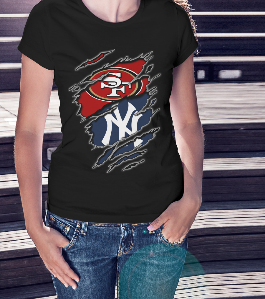 San Francisco 49ers New York Yankees Claw Slash Logo Mashup T-Shirt