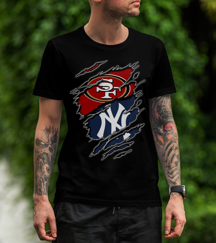 San Francisco 49ers New York Yankees Claw Slash Logo Mashup T-Shirt