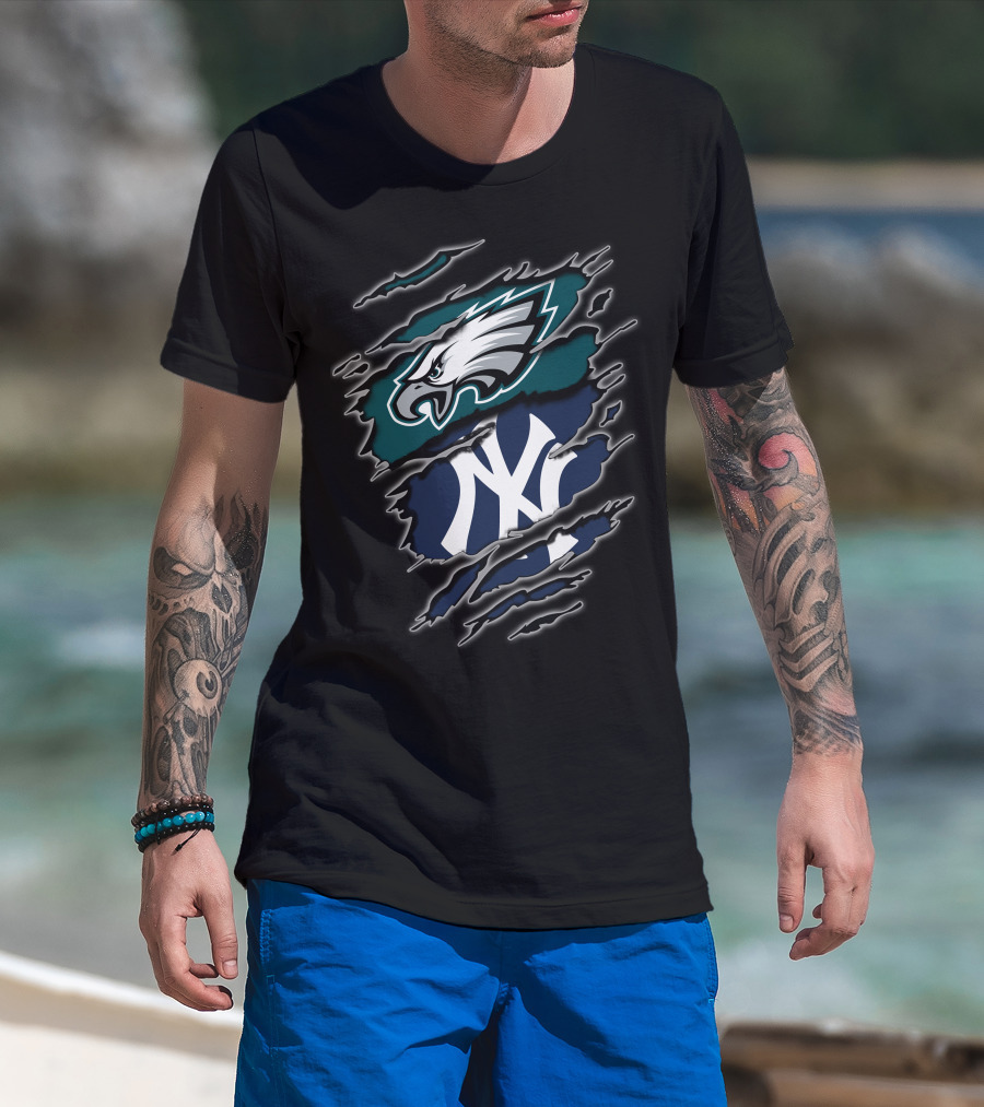 Eagles Yankees Logos Fusion T-Shirt