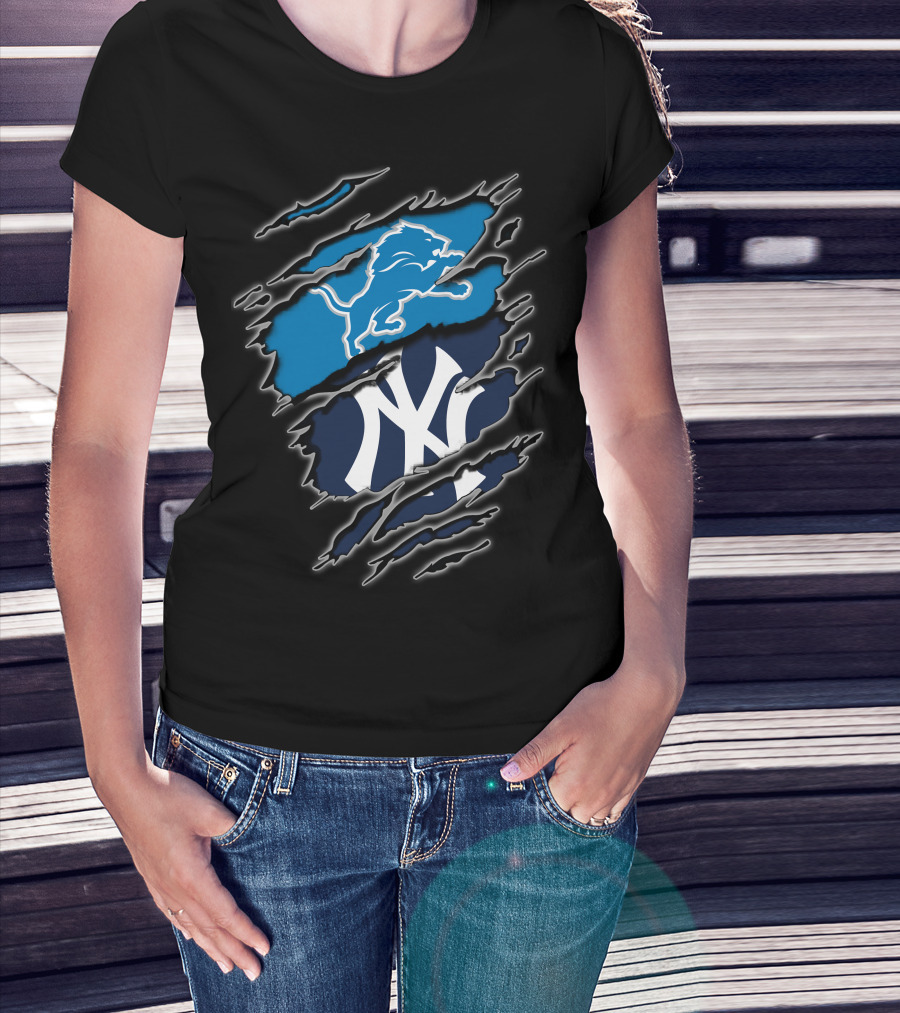 Detroit Lions New York Yankees Crossover T-Shirt