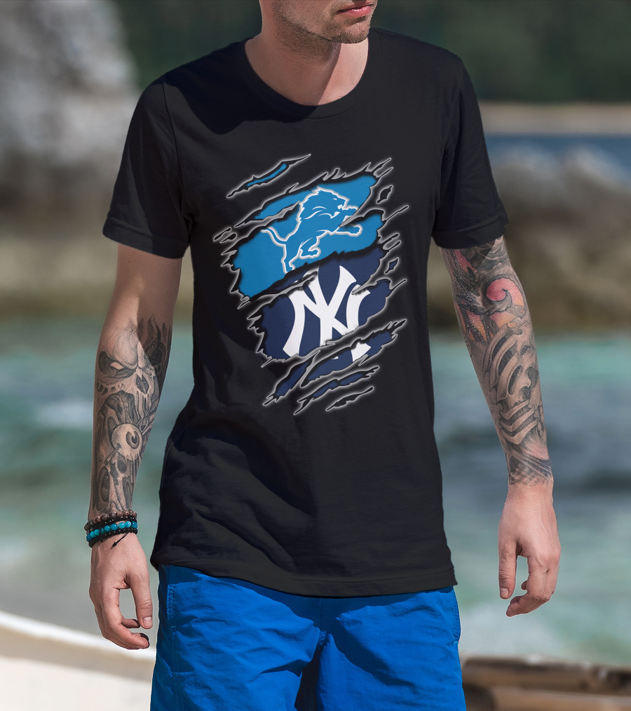 Detroit Lions New York Yankees Crossover T-Shirt