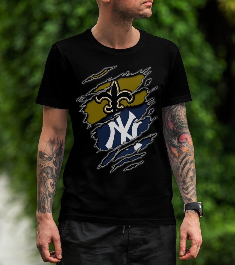 Saints Fleur-De-Lis And Yankees Ny Logo Combo T-Shirt