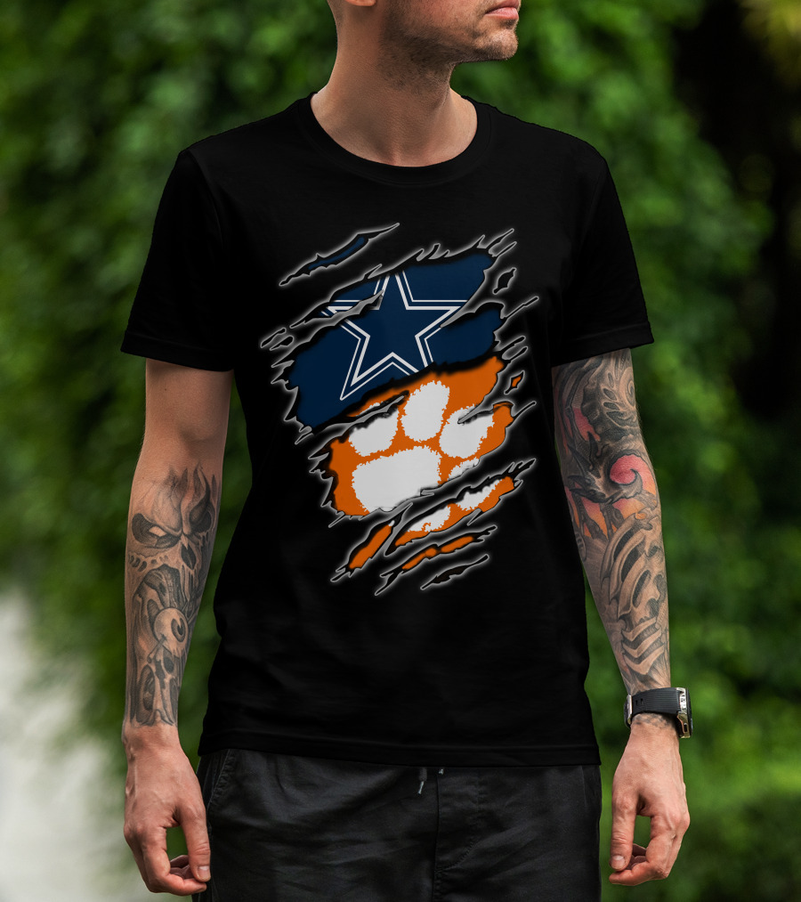 Cowboys Star Paw Clemson Logo Ripped T-Shirt