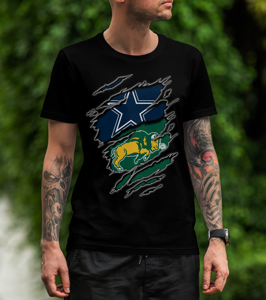 Dallas Cowboys North Dakota State Bison Dual Logo Ripped T-Shirt