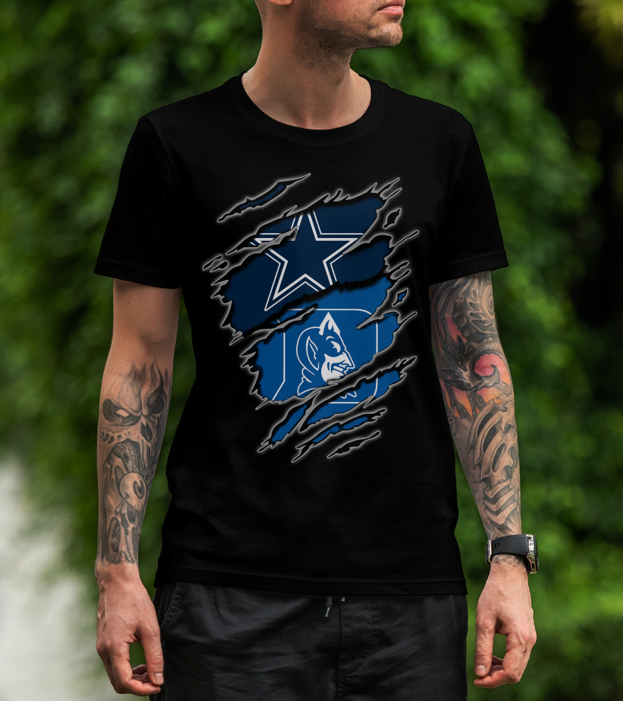Dallas Cowboys Star Duke Blue Devils Logo Torn T-Shirt
