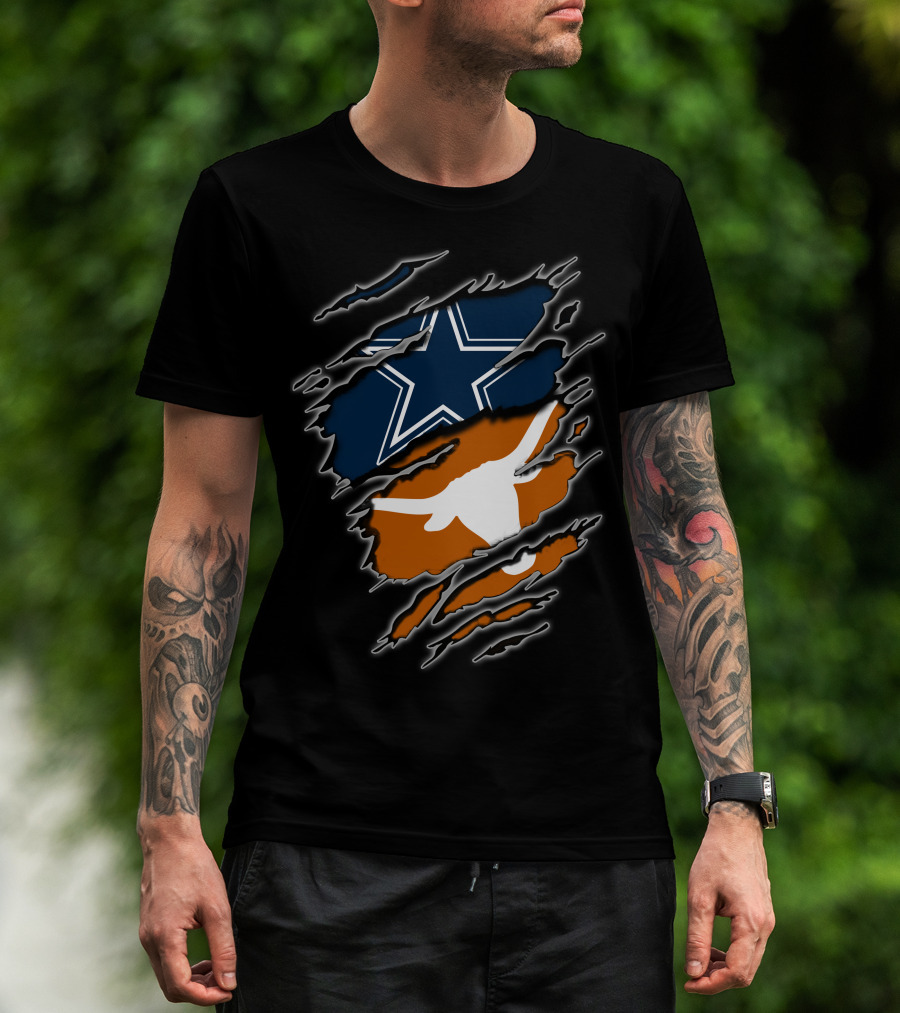 Cowboys Longhorn Star And Bull Ripped Layers T-Shirt