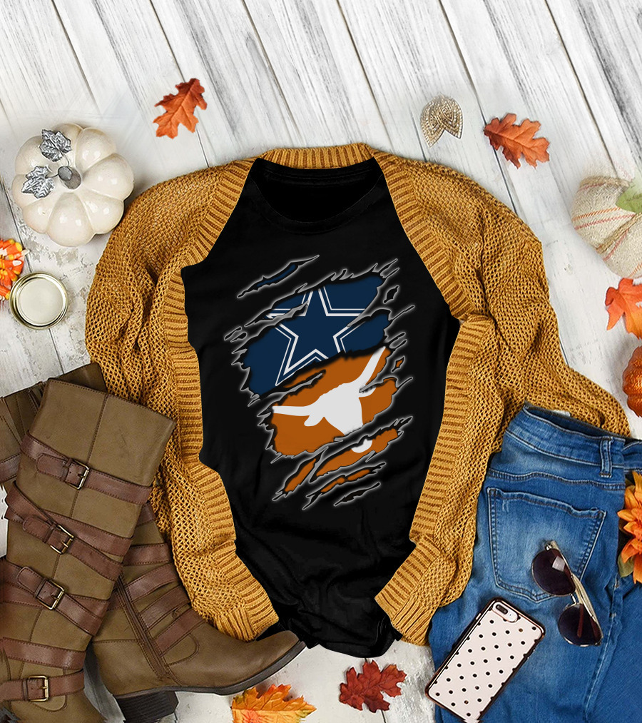 Cowboys Longhorn Star And Bull Ripped Layers T-Shirt