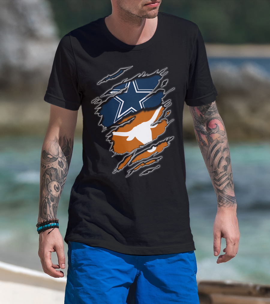 Cowboys Longhorn Star And Bull Ripped Layers T-Shirt