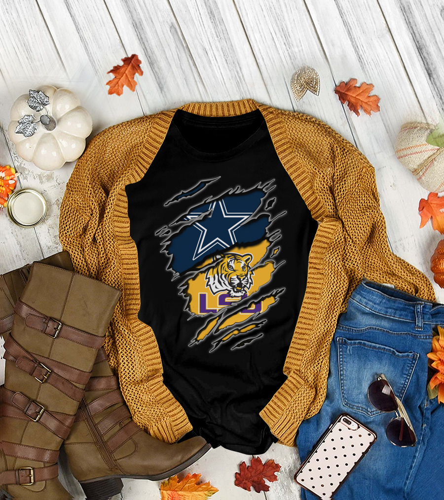 Cowboys Star Logo And Lsu Tiger Claw Swipes T-Shirt
